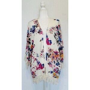 Umgee Size L Lulu Fringe  Floral Blogger Favorite Kimono Boho Festival Beach